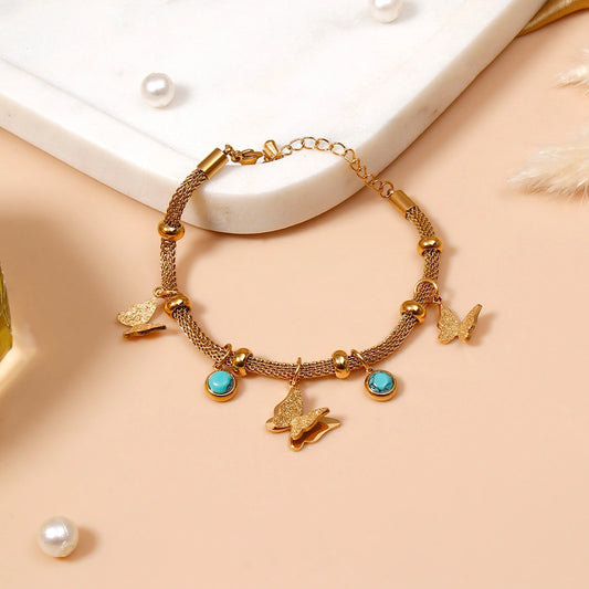 Turquoise Butterfly Charm Bracelet