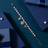 Pearl Hamsa Flower Charm Bracelet