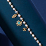 Pearl Hamsa Flower Charm Bracelet