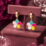 Rainbow Flower Enamel Hoop Earrings