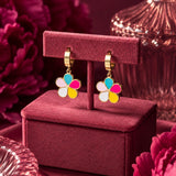 Rainbow Flower Enamel Hoop Earrings