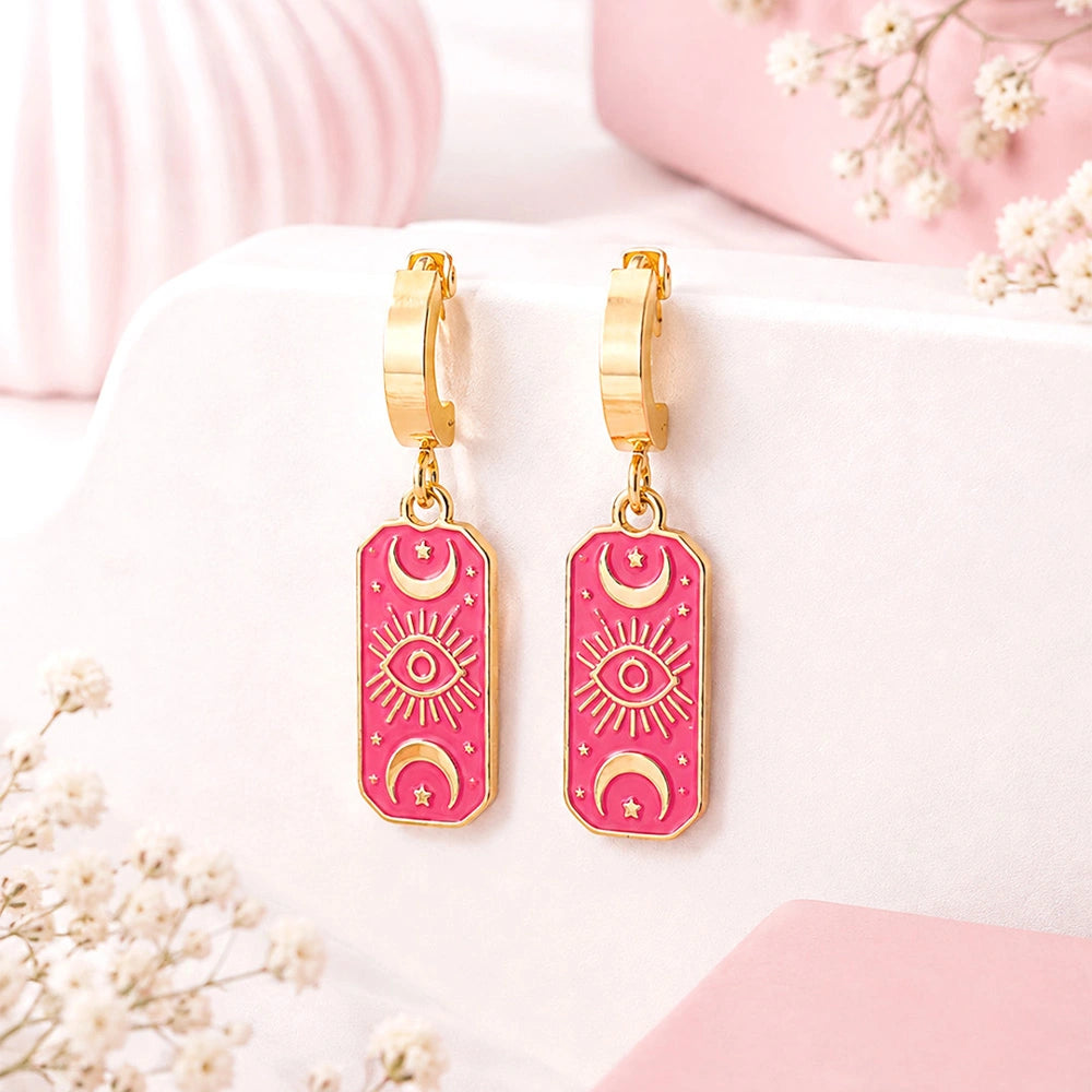 Pink Tarot Eye Rectangle Hoop Earrings
