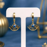 Golden Evil Eye Charm Hoop Earrings