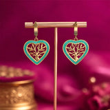 Teal Tree of Life Heart Hoop Earrings