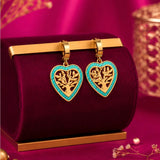 Teal Tree of Life Heart Hoop Earrings
