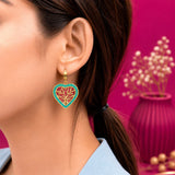 Teal Tree of Life Heart Hoop Earrings