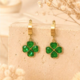 Green Clover Heart Hoop Earrings