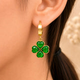 Green Clover Heart Hoop Earrings