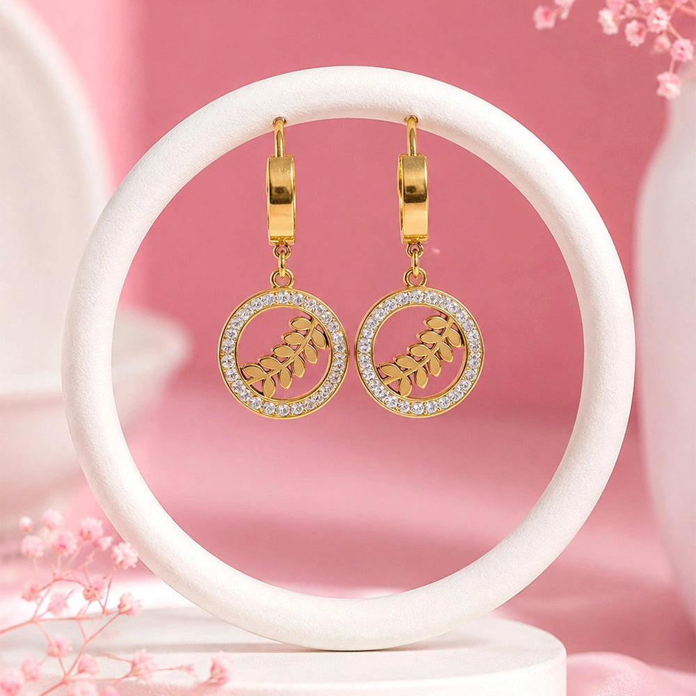 Golden Olive Branch Hoop Earrings