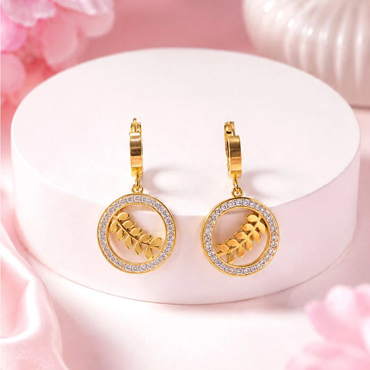 Golden Olive Branch Hoop Earrings