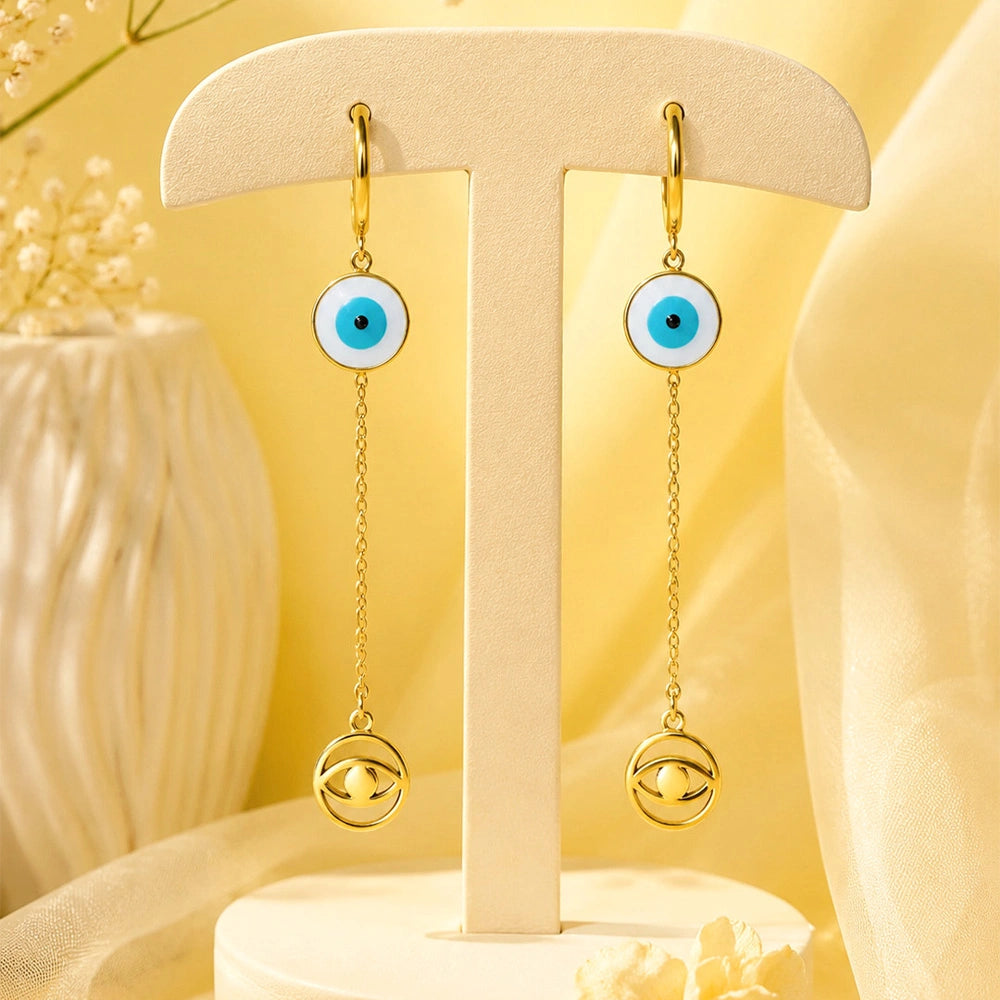 Blue Evil Eye Charm Dangle Earrings