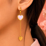 Opal Heart Chain Dangle Earrings