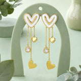 White Heart Chevron Multi-Chain Dangle Earrings
