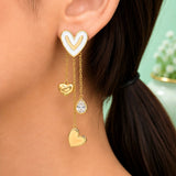White Heart Chevron Multi-Chain Dangle Earrings