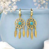 Turquoise Dreamcatcher Feather Hoop Earrings