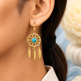 Turquoise Dreamcatcher Feather Hoop Earrings