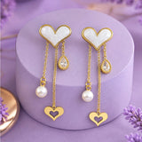 Pearl Heart Multi-Drop Stud Earrings