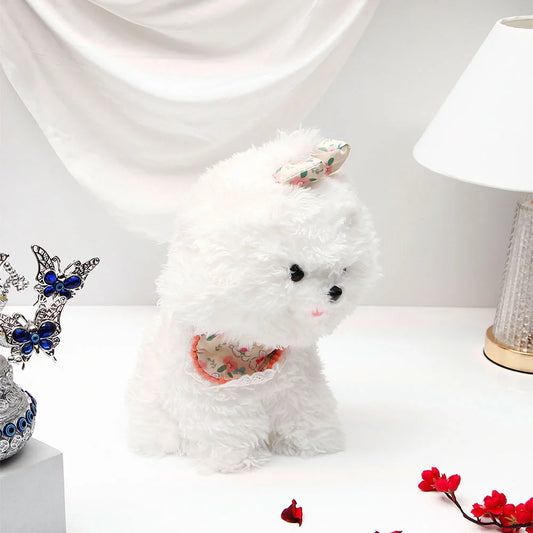 White Poodle Soft Toy in Floral Dress