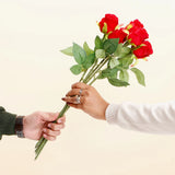 Five Roses Bunch With Romantic Heart Plush Teddy Bear - Pink