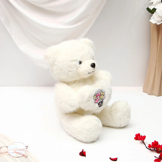 Romantic Heart Plush Teddy Bear - White