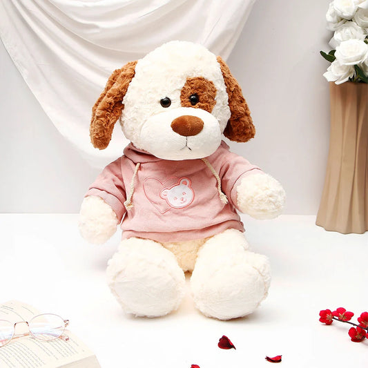 White Dog in Pink Hoodie Soft Toy