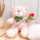 Single Rose With Adorable Cuddle Teddy Bear - Pink