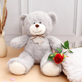 Single Rose With Adorable Cuddle Teddy Bear - Grey