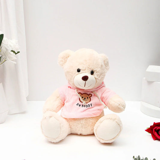 Be Happy Teddy Bear in Pink Hoodie