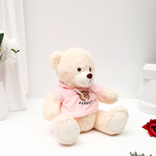 Be Happy Teddy Bear in Pink Hoodie