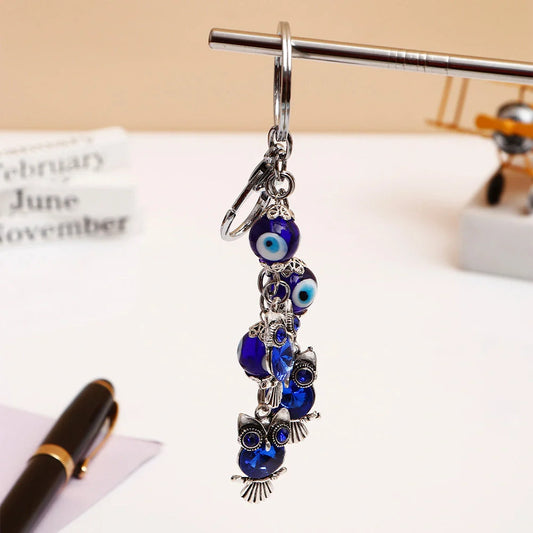 Triple Owl Evil Eye Keychain
