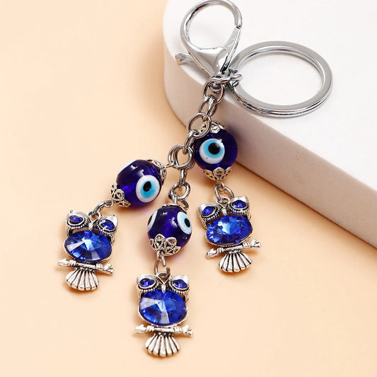 Triple Owl Evil Eye Keychain
