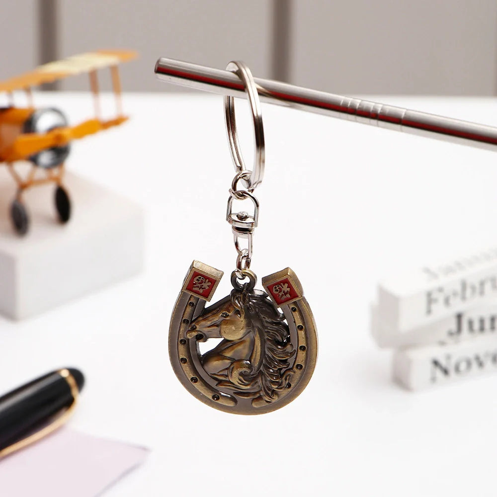 Gold Horse And Horseshoe Keychain