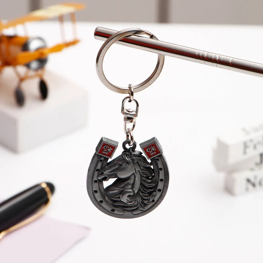 Black Horse And Horseshoe Keychain