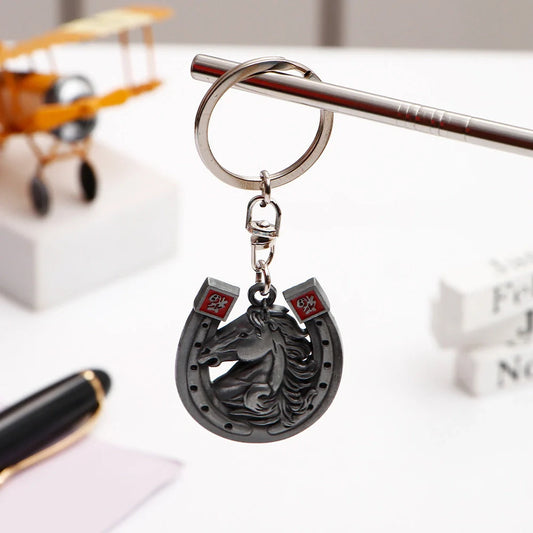 Black Horse And Horseshoe Keychain