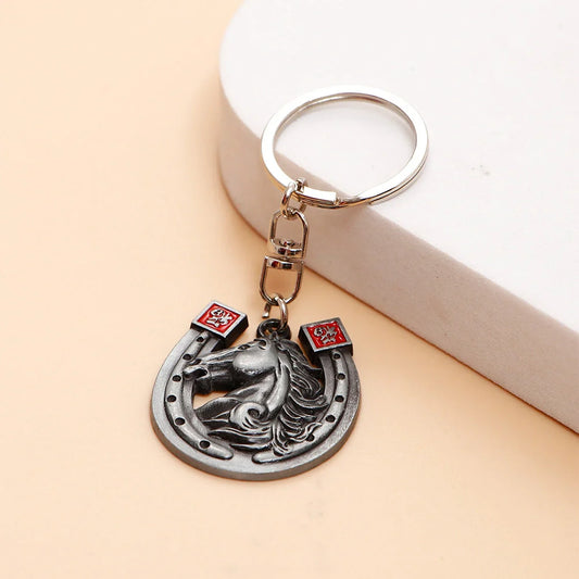 Black Horse And Horseshoe Keychain