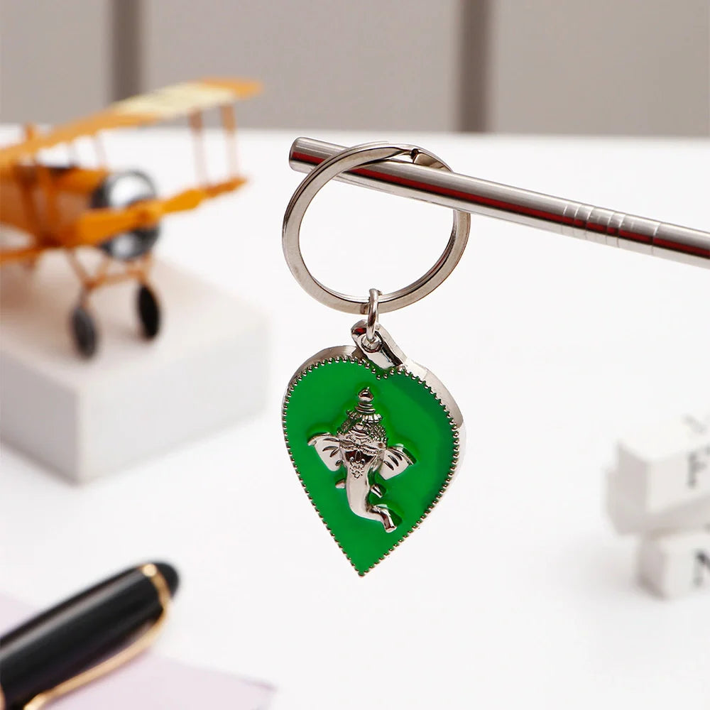 Green Enamel Ganesha Keychain