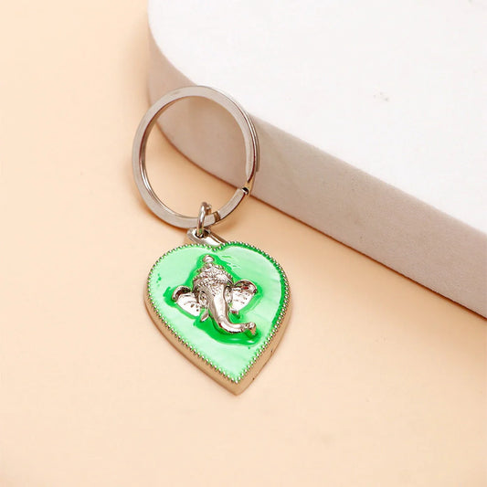Green Enamel Ganesha Keychain