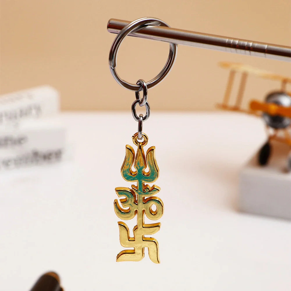 Gold Trishul Om Keychain