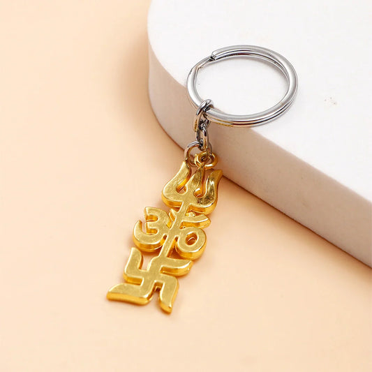 Gold Trishul Om Keychain
