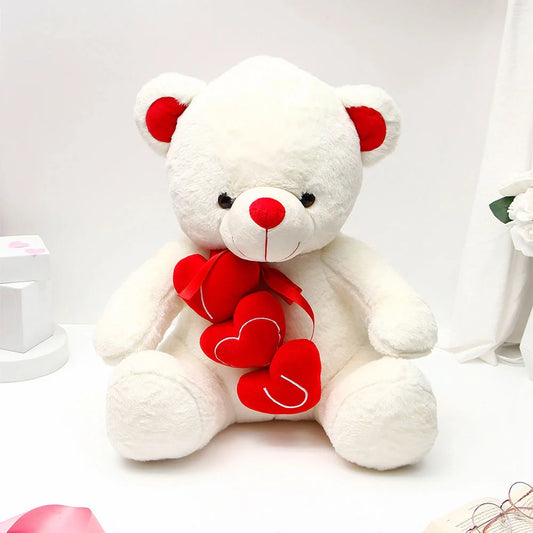 Cuddly Triple Hearts White Teddy Bear