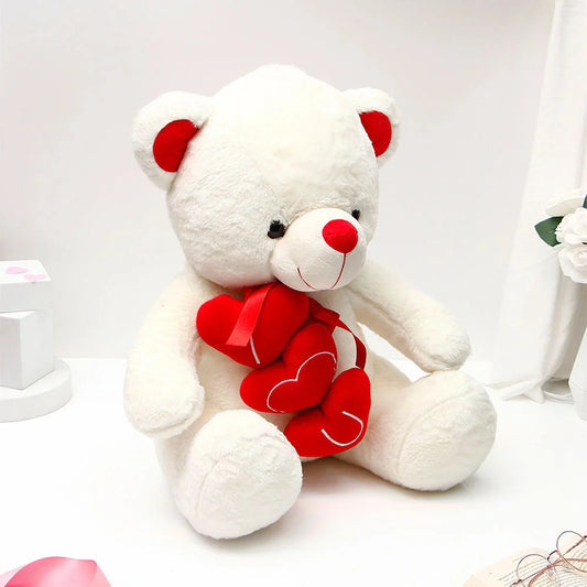Cuddly Triple Hearts White Teddy Bear