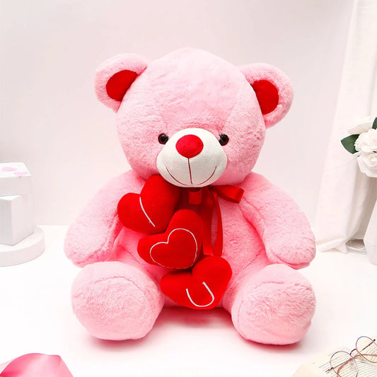 Cuddly Triple Hearts Pink Teddy Bear