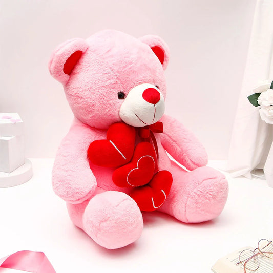 Cuddly Triple Hearts Pink Teddy Bear