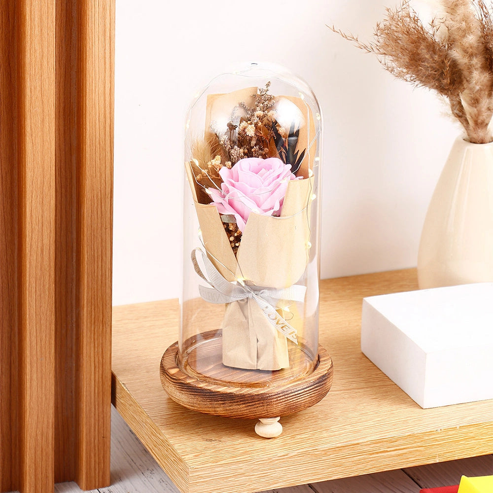 Eternal Pink Rose Glass Dome
