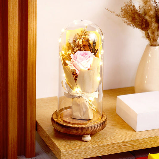 Eternal Pink Rose Glass Dome