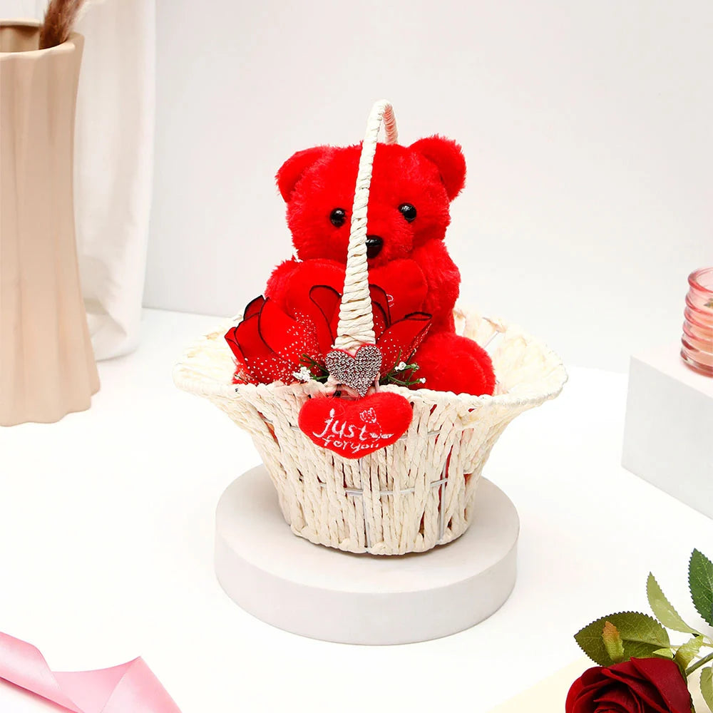 Romantic Red Teddy Bear Basket of Love