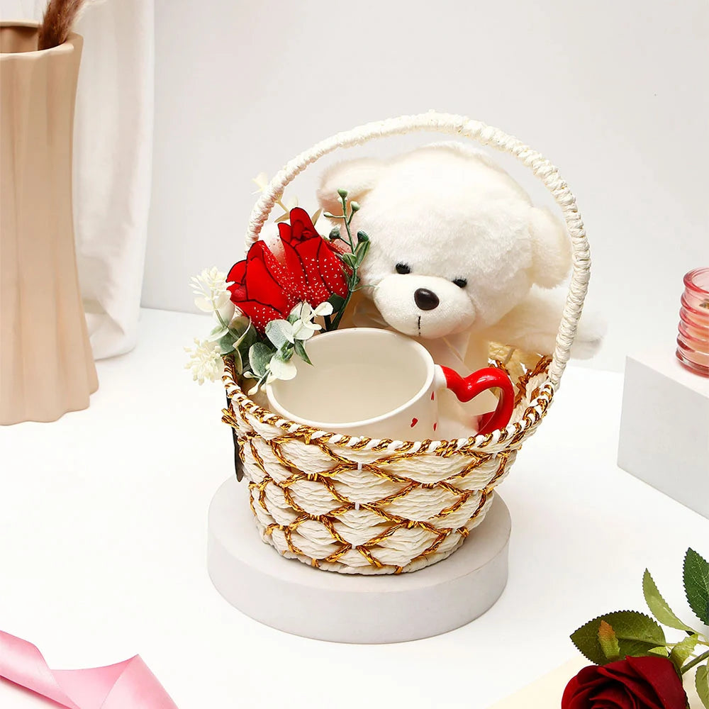 White Teddy Bear Hamper with Mug