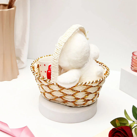 White Teddy Bear Hamper with Mug