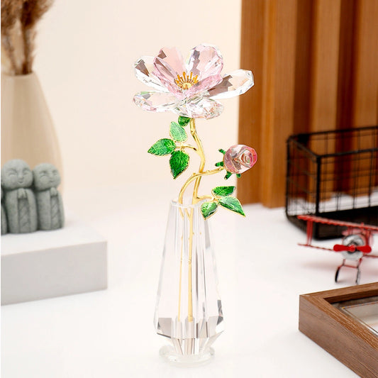 Archies Pink Crystal Rose Figurine with Gold Stem