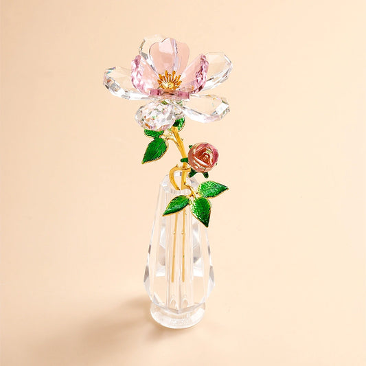 Archies Pink Crystal Rose Figurine with Gold Stem